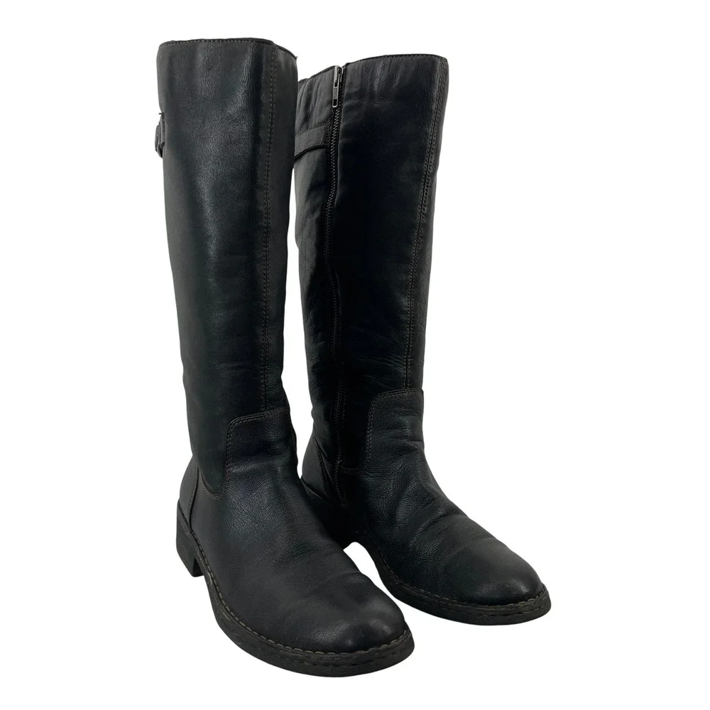Born Size 10 Tall Riding Boots Black Leather Side Zip Buckle W3189 Women